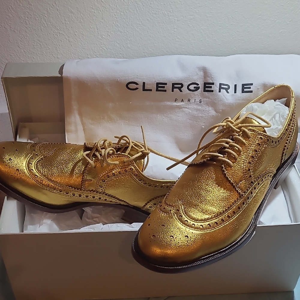 Robert Clergerie Metallic Gold Brogues